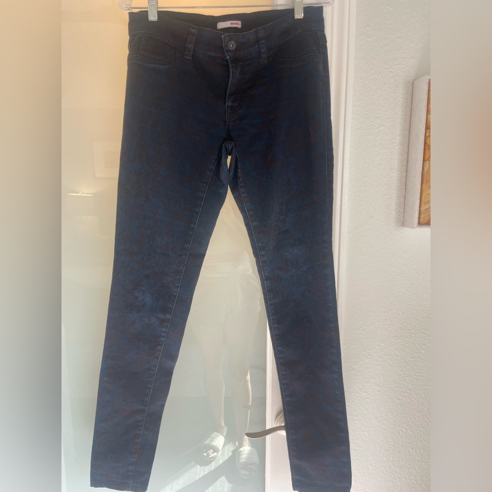 Bongo Size 7 Navy Pants with Brow/Gold Embellishing Skinny Fit EUC Women's